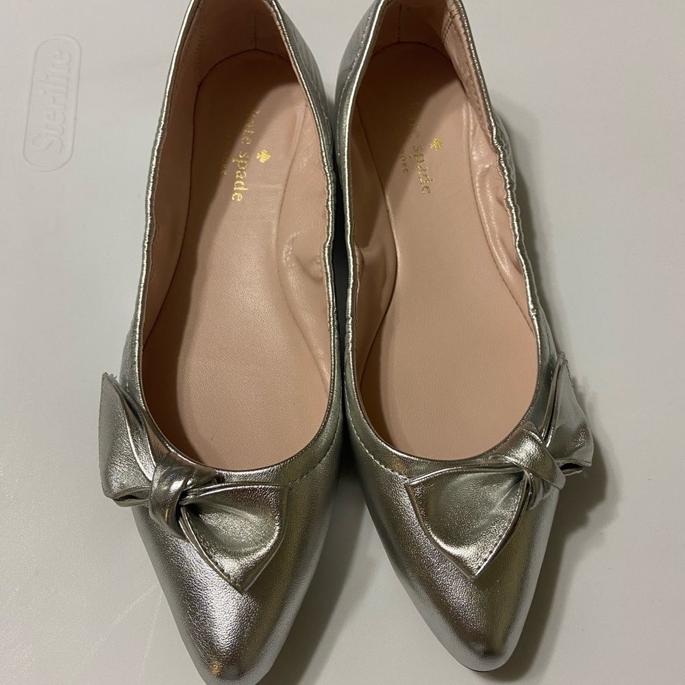 Kate Spade Metallic Silver Flats with Bow